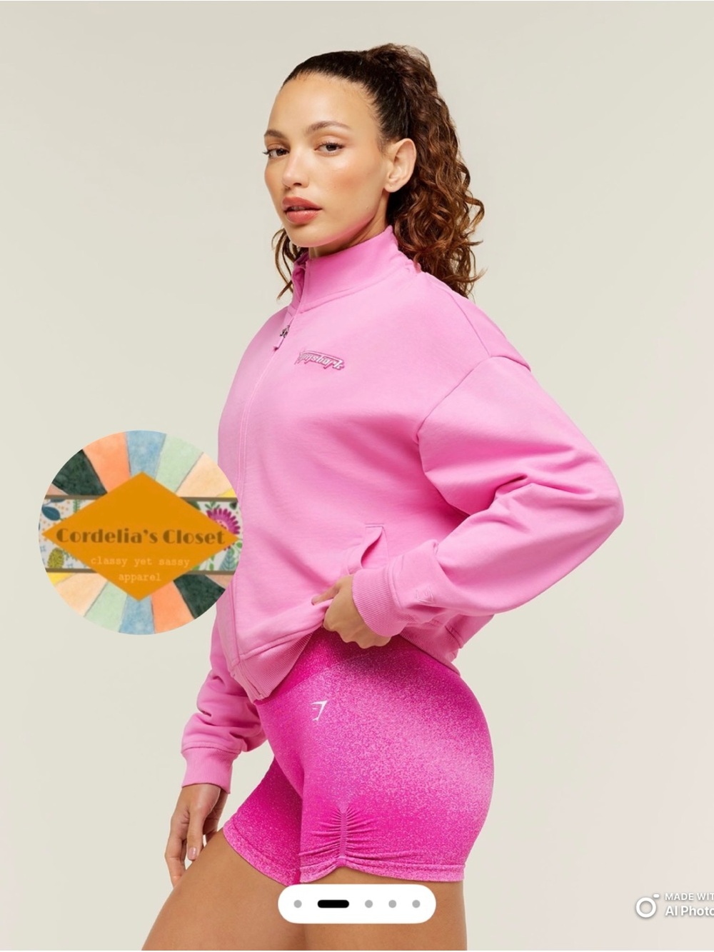 NWT! GYMSHARK Bratz Script Embroidery Full Zip Jacket in Focus Pink size Medium - Picture 2 of 13